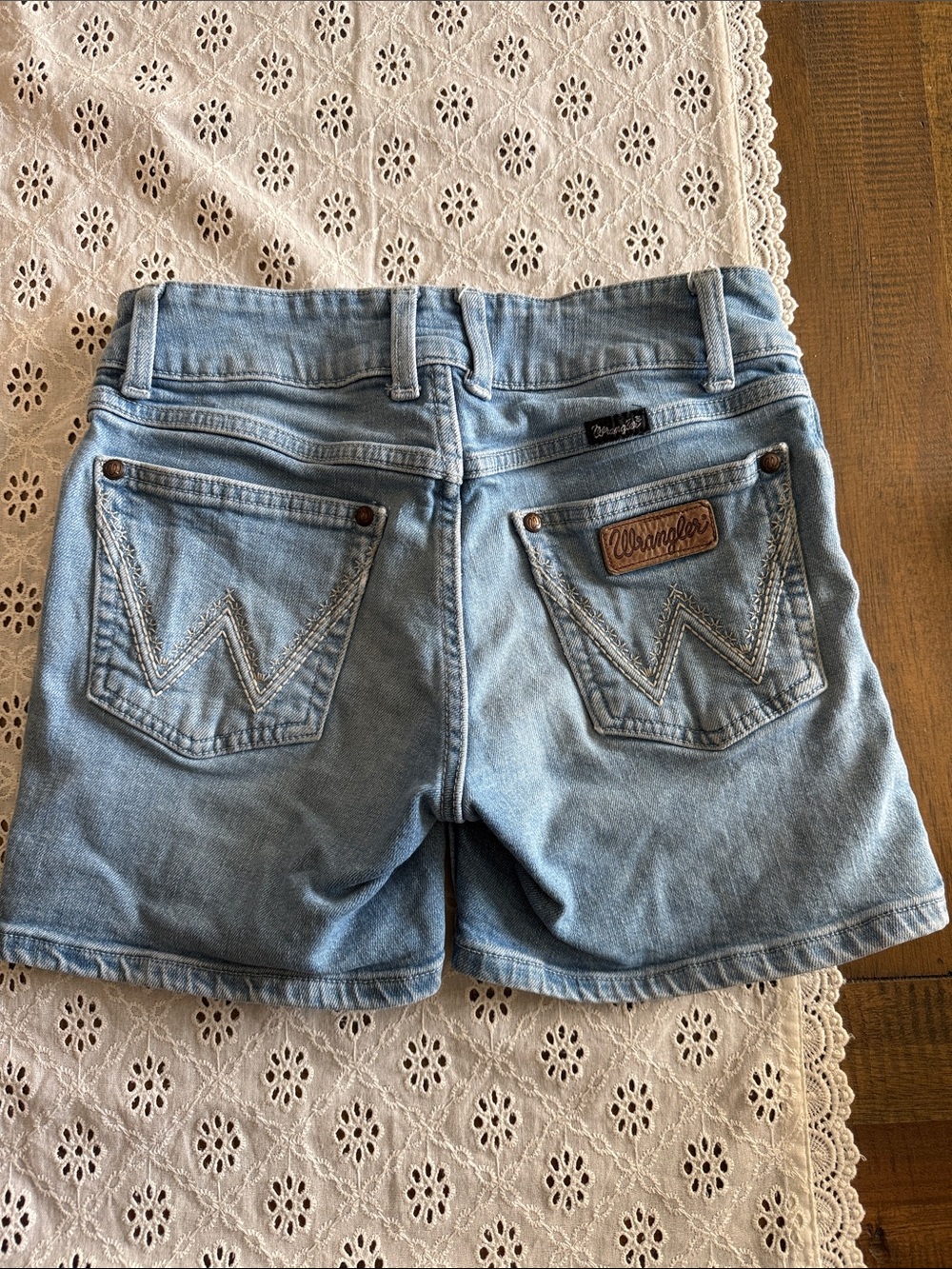 Wrangler Retro Mid Rise Light Wash Denim Jean Shorts